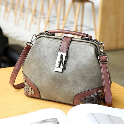 New Women's Retro PU Leather Shoulder Fashion Lock Rivet Crossbody Exquisite Ladies Handbag Female Messenger Bag