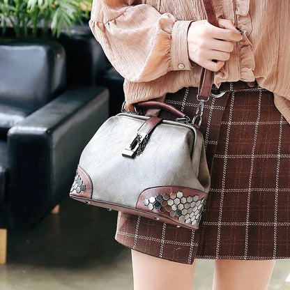 New Women's Retro PU Leather Shoulder Fashion Lock Rivet Crossbody Exquisite Ladies Handbag Female Messenger Bag