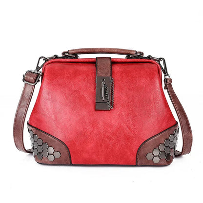 New Women's Retro PU Leather Shoulder Fashion Lock Rivet Crossbody Exquisite Ladies Handbag Female Messenger Bag