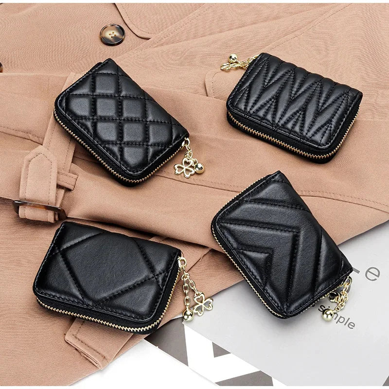 New Women's Sheepskin & ID Holders, Exquisite High-end Multi-card Capacity Card Wallet Embroidered Cute Small Bag with Embo