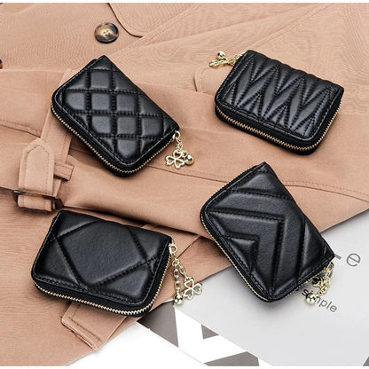 New Women's Sheepskin & ID Holders, Exquisite High-end Multi-card Capacity Card Wallet Embroidered Cute Small Bag with Embo