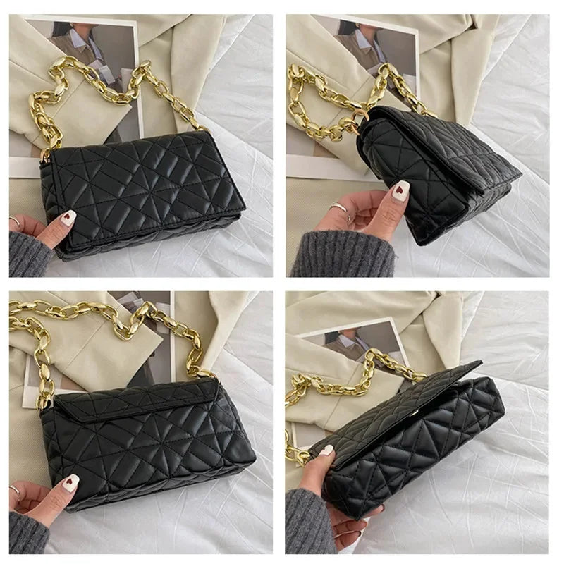 New Women's Thick Chain Quilted Shoulder Purses And Handbag Fashion Women Clutch s Ladies Hand Underarm Bag