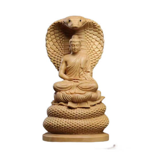 New Wood Carving Python Buddha Figurine, Buddha Statue Sculpture Aesthetic Room Decor Home Decoration Ornaments Buddhist Supply
