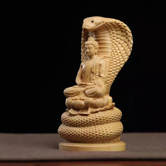 New Wood Carving Python Buddha Figurine, Buddha Statue Sculpture Aesthetic Room Decor Home Decoration Ornaments Buddhist Supply