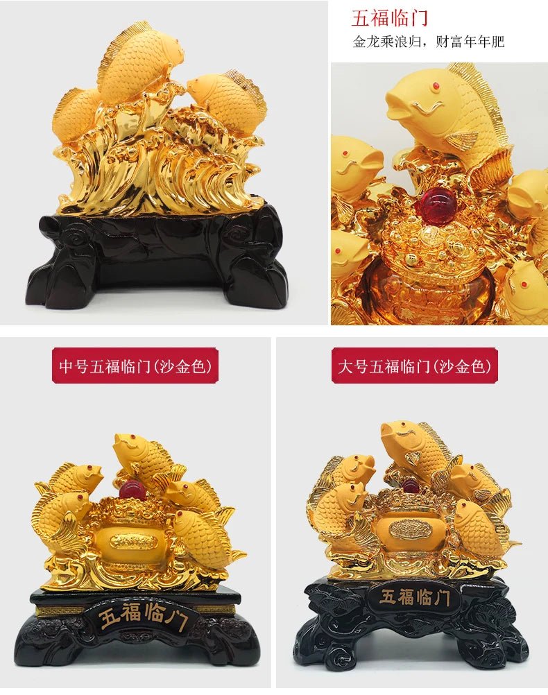New carp set out to attract luck feng shui fish resin gold cornucopia handicraft home decor fish statue decoration maison