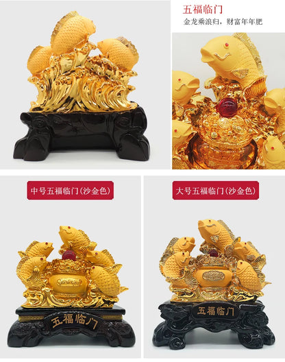 New carp set out to attract luck feng shui fish resin gold cornucopia handicraft home decor fish statue decoration maison