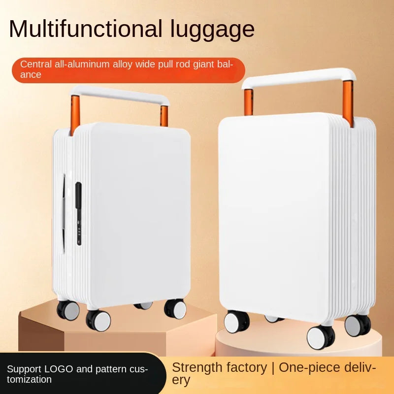 New center mounted wide pull rod luggage, stylish and stylish, with high aesthetic value and large capacity travel password box