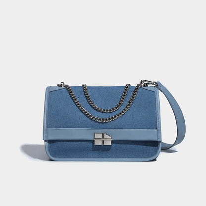 New denim chain tote bag for women's large capacity commuting single shoulder crossbody bag