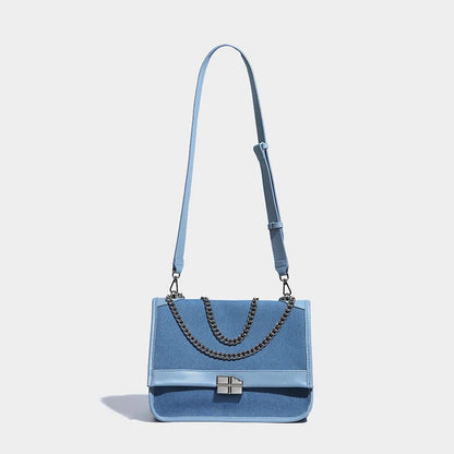 New denim chain tote bag for women's large capacity commuting single shoulder crossbody bag