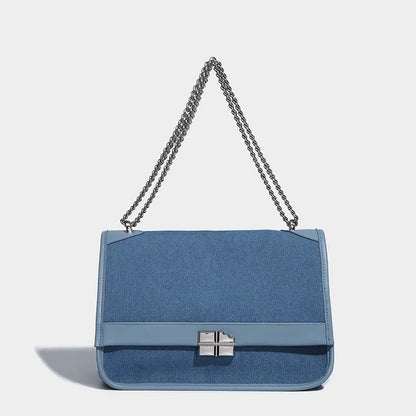 New denim chain tote bag for women's large capacity commuting single shoulder crossbody bag