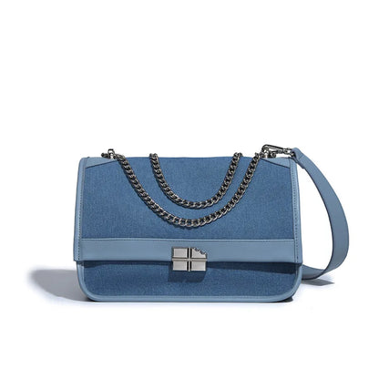 New denim chain tote bag for women's large capacity commuting single shoulder crossbody bag