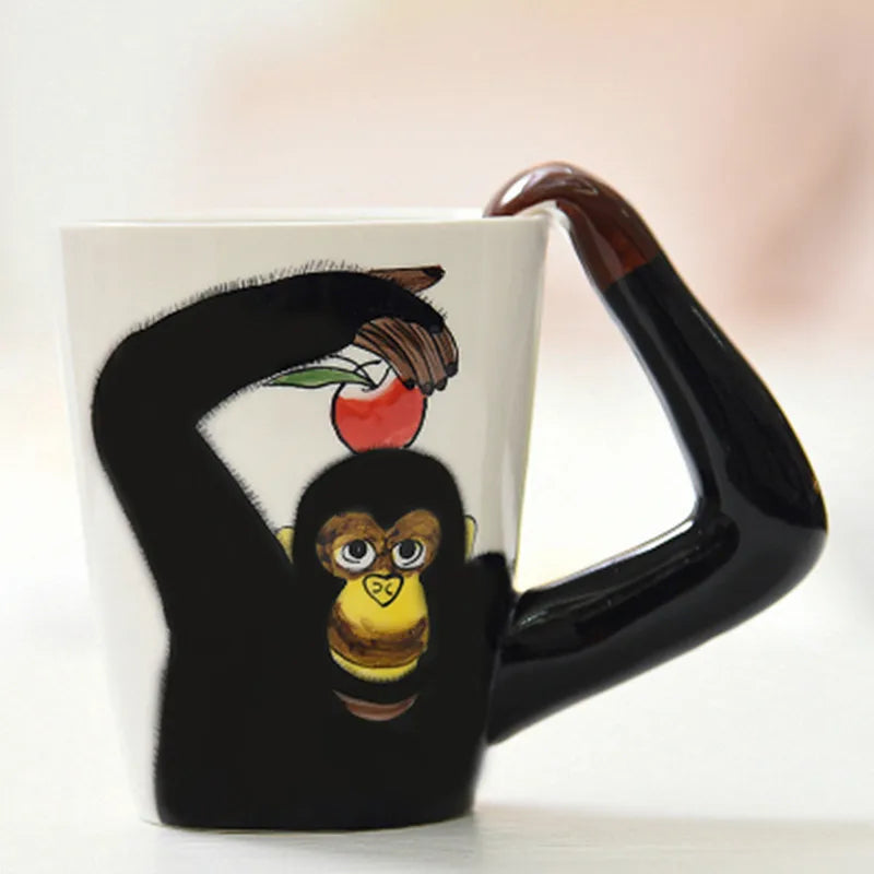 New design Creative Ceramic 3D Mug,coffee milk puer tea mugs 3D animal shape Hand painted animals Giraffe Cow Monkey cup gift