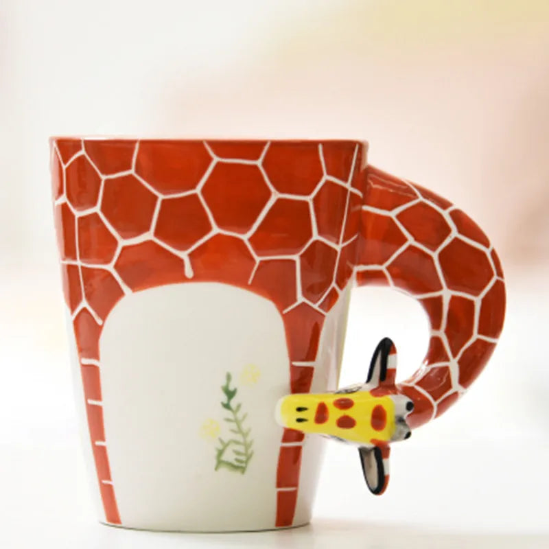 New design Creative Ceramic 3D Mug,coffee milk puer tea mugs 3D animal shape Hand painted animals Giraffe Cow Monkey cup gift