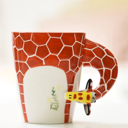 New design Creative Ceramic 3D Mug,coffee milk puer tea mugs 3D animal shape Hand painted animals Giraffe Cow Monkey cup gift