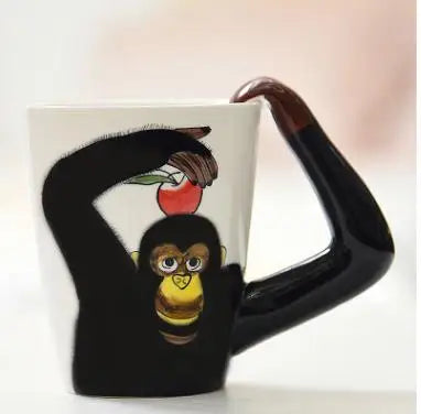 New design Creative Ceramic 3D Mug,coffee milk puer tea mugs 3D animal shape Hand painted animals Giraffe Cow Monkey cup gift