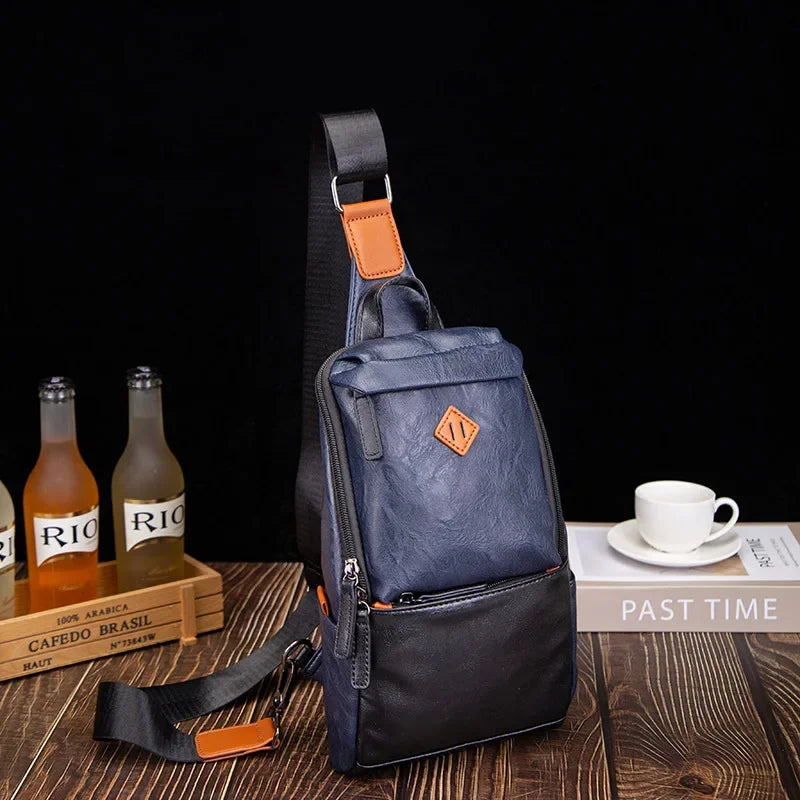 New fashion MEN'S chest trendy leather shoulder messenger large capacity male crossbody casual sling bag