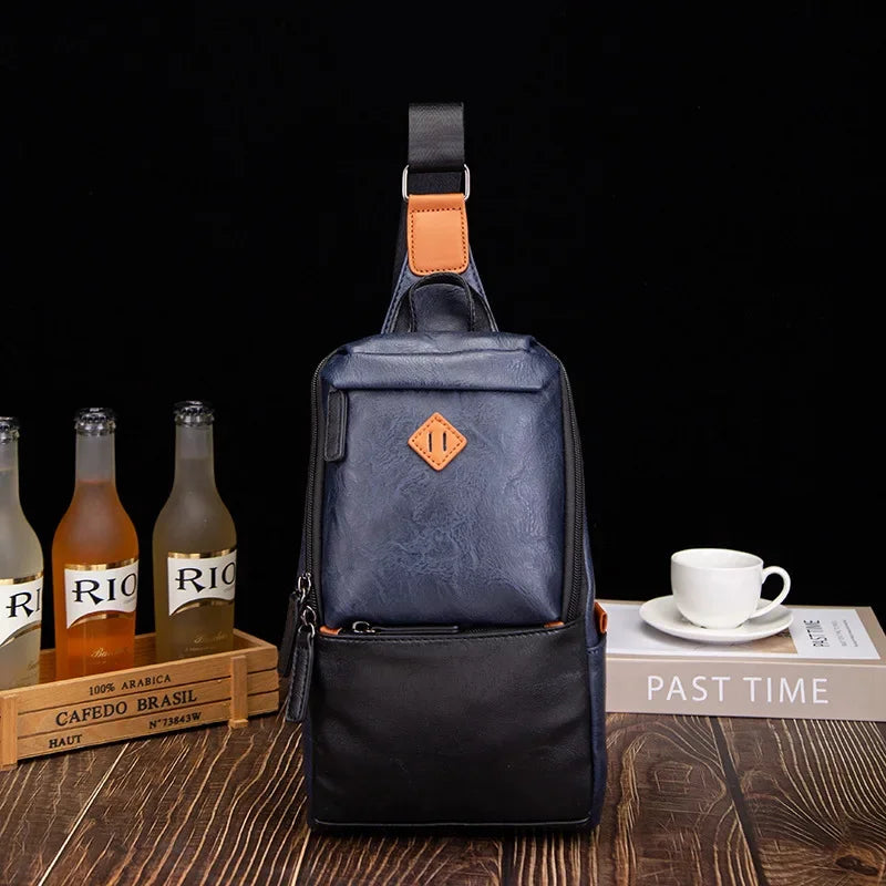 New fashion MEN'S chest trendy leather shoulder messenger large capacity male crossbody casual sling bag