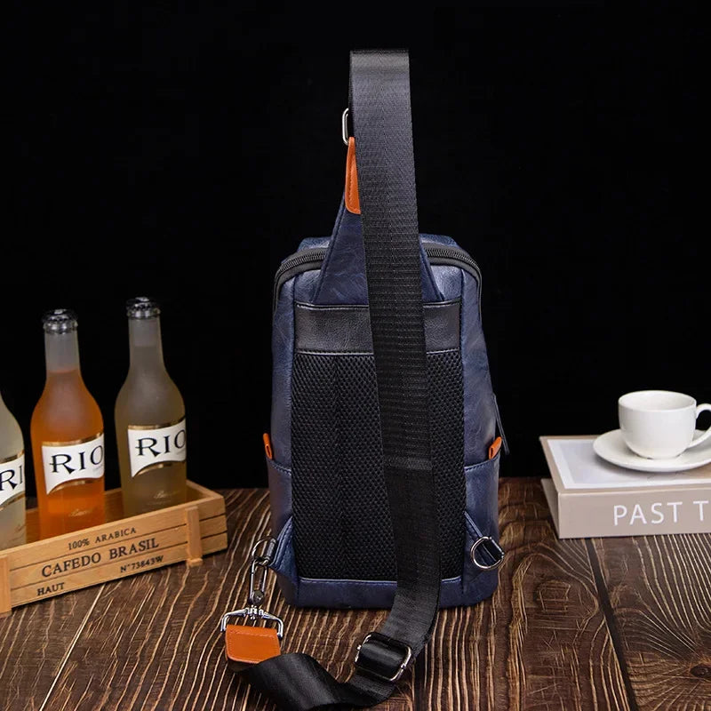 New fashion MEN'S chest trendy leather shoulder messenger large capacity male crossbody casual sling bag