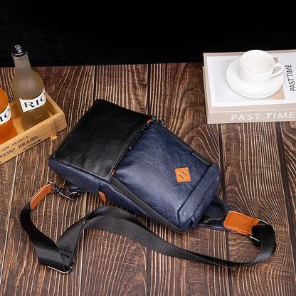 New fashion MEN'S chest trendy leather shoulder messenger large capacity male crossbody casual sling bag