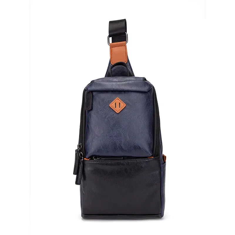 New fashion MEN'S chest trendy leather shoulder messenger large capacity male crossbody casual sling bag