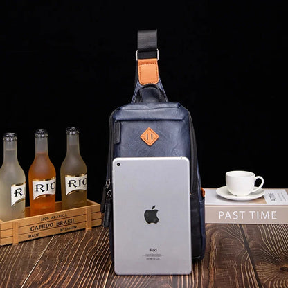 New fashion MEN'S chest trendy leather shoulder messenger large capacity male crossbody casual sling bag