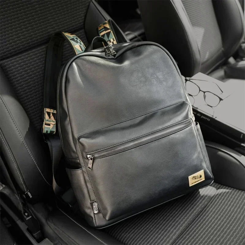 New fashion Men's business leather travel backpack casual student school for boys large capacity laptop bag