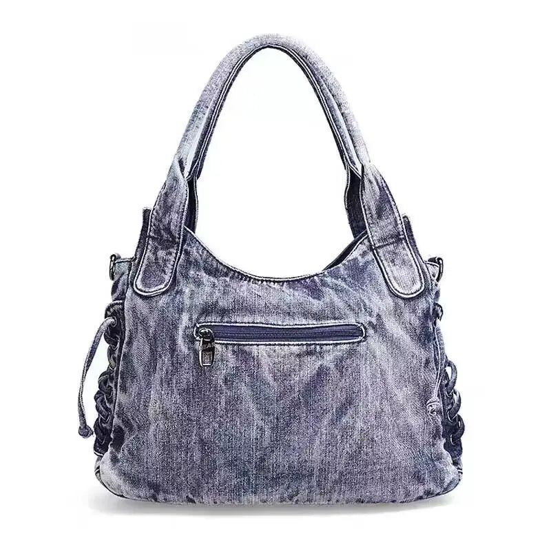 New fashion Retro Denim Women Shoulder Bag Rivet Weave Jeans Handbag Large Capacity Casual Tote Bag Hobo Bag