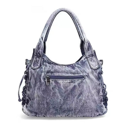 New fashion Retro Denim Women Shoulder Bag Rivet Weave Jeans Handbag Large Capacity Casual Tote Bag Hobo Bag