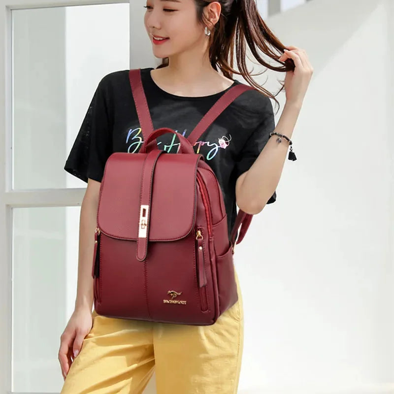 New fashion leather women's casual Feminina travel backpack large capacity student school bags for girls