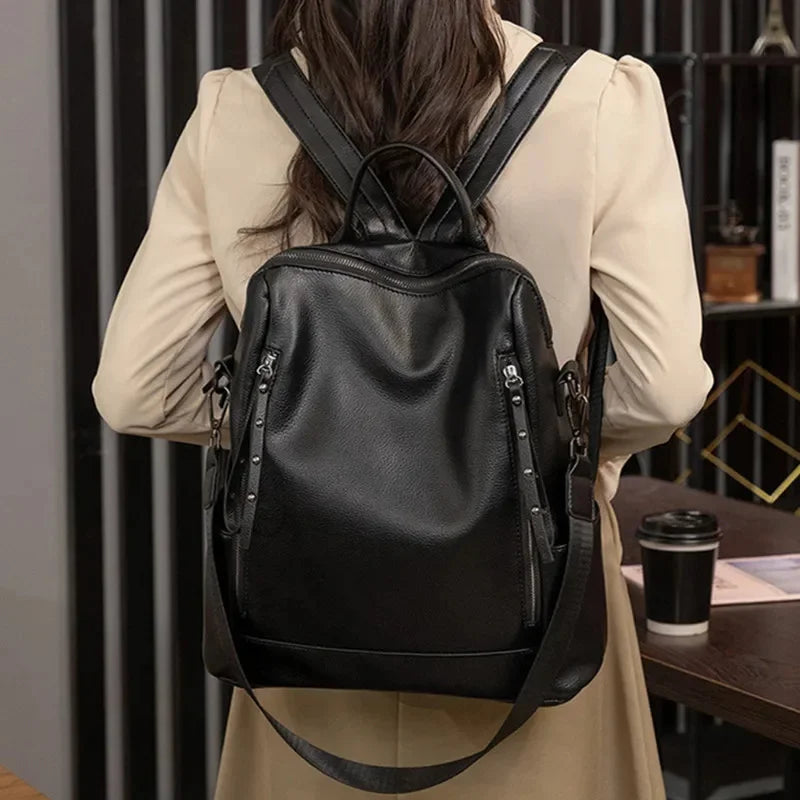 New fashion women's elegant leather school bag for girls large capacity Feminina travel backpack