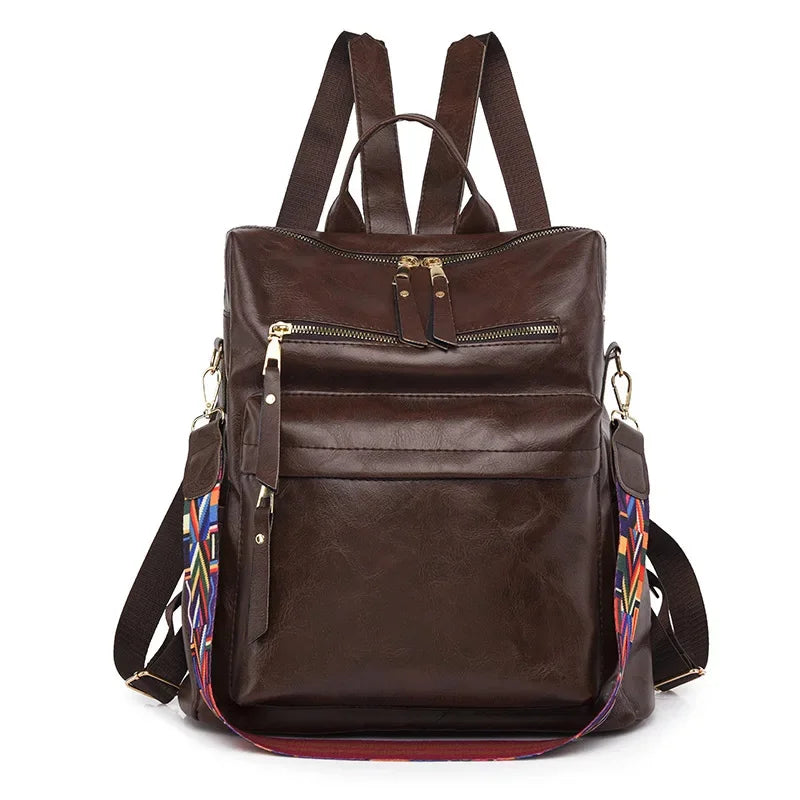 New fashion women's vintage leather ladies travel backpack large capacity student schoolbag