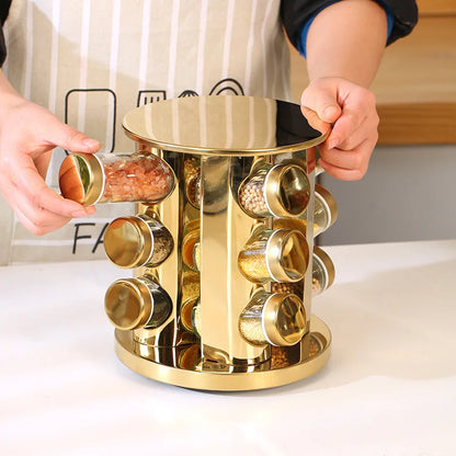 New gold round head glass bottle seasoning pot 430 stainless steel rotary seasoning bottle wholesale