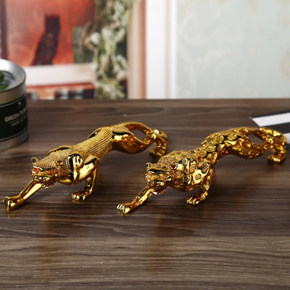 New golden leopard statue  Resin modern sculpture animal home decoration  26cm domineering leopard figurine car decoration
