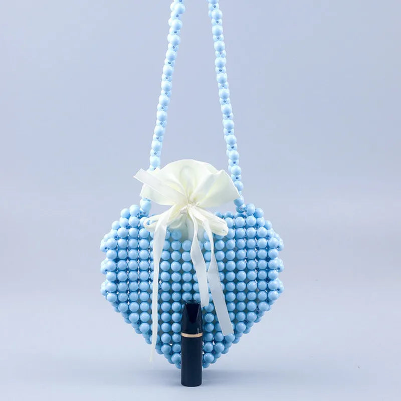 New handmade beaded braided Macaron small fresh heart heart lipstick coin purse casual cross-body one shoulder bag