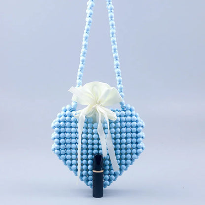 New handmade beaded braided Macaron small fresh heart heart lipstick coin purse casual cross-body one shoulder bag