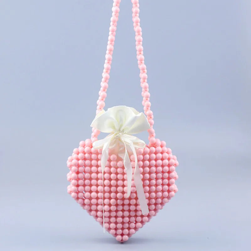 New handmade beaded braided Macaron small fresh heart heart lipstick coin purse casual cross-body one shoulder bag