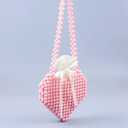 New handmade beaded braided Macaron small fresh heart heart lipstick coin purse casual cross-body one shoulder bag