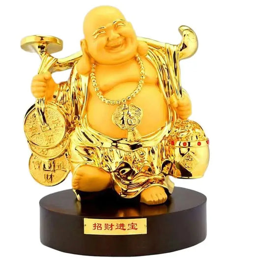 New placer gold belly laughing Buddha feng shui smiling Buddha 32cm statues Maitreya arts  crafts home decoration statue Buddha