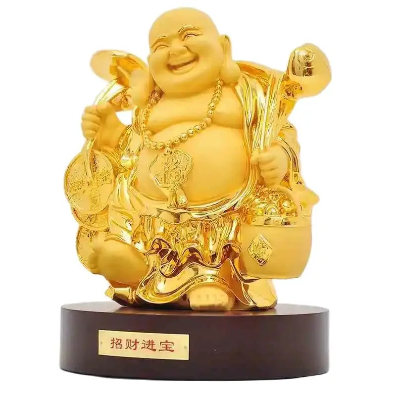 New placer gold belly laughing Buddha feng shui smiling Buddha 32cm statues Maitreya arts  crafts home decoration statue Buddha
