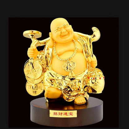New placer gold belly laughing Buddha feng shui smiling Buddha 32cm statues Maitreya arts  crafts home decoration statue Buddha
