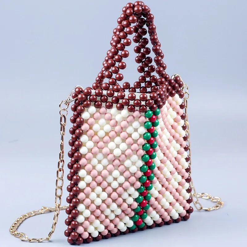 New products beaded handmade bag multi-color acrylic braided portable chain bag fashion trend women's bag