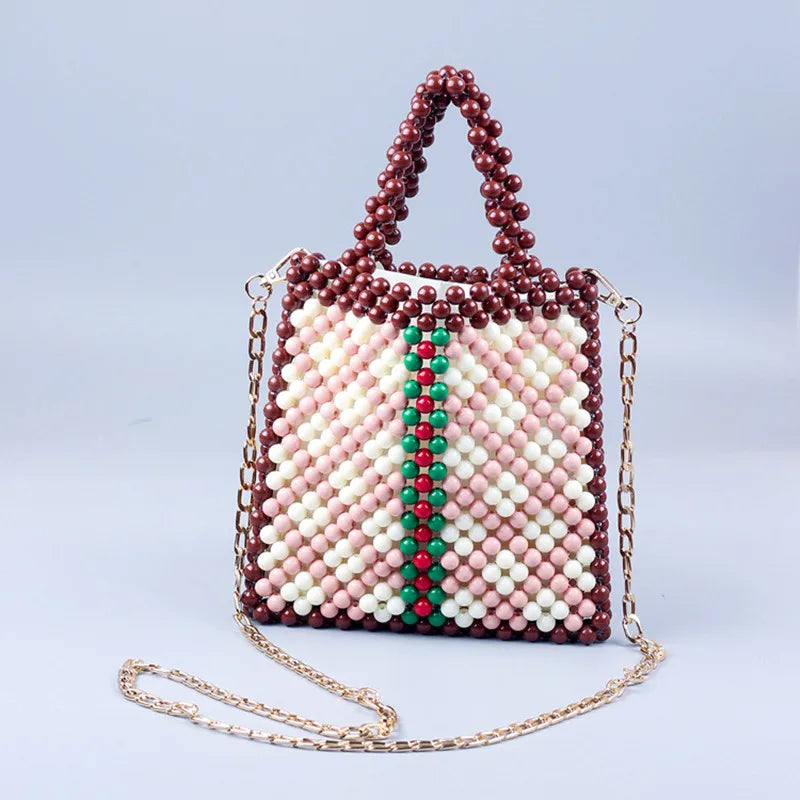 New products beaded handmade bag multi-color acrylic braided portable chain bag fashion trend women's bag