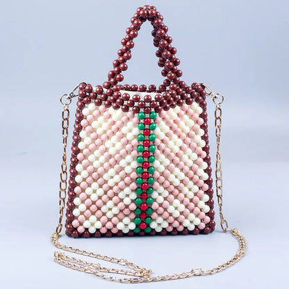 New products beaded handmade bag multi-color acrylic braided portable chain bag fashion trend women's bag