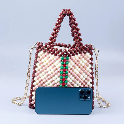 New products beaded handmade bag multi-color acrylic braided portable chain bag fashion trend women's bag
