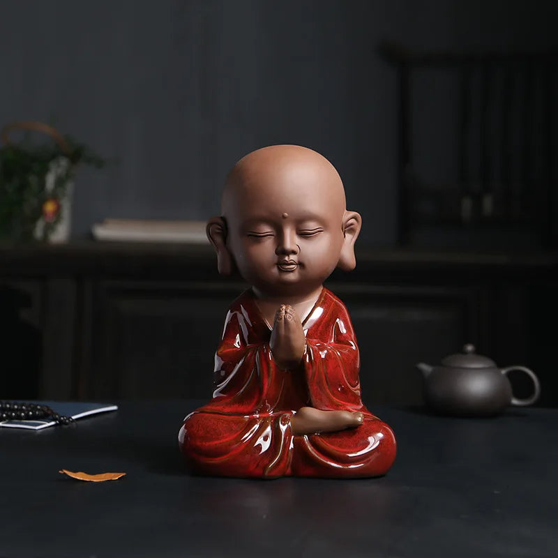 New red  ceramic Buddha statue, boutique Home Decoration Accessories Crafts, Cute large living room office decoration gifts