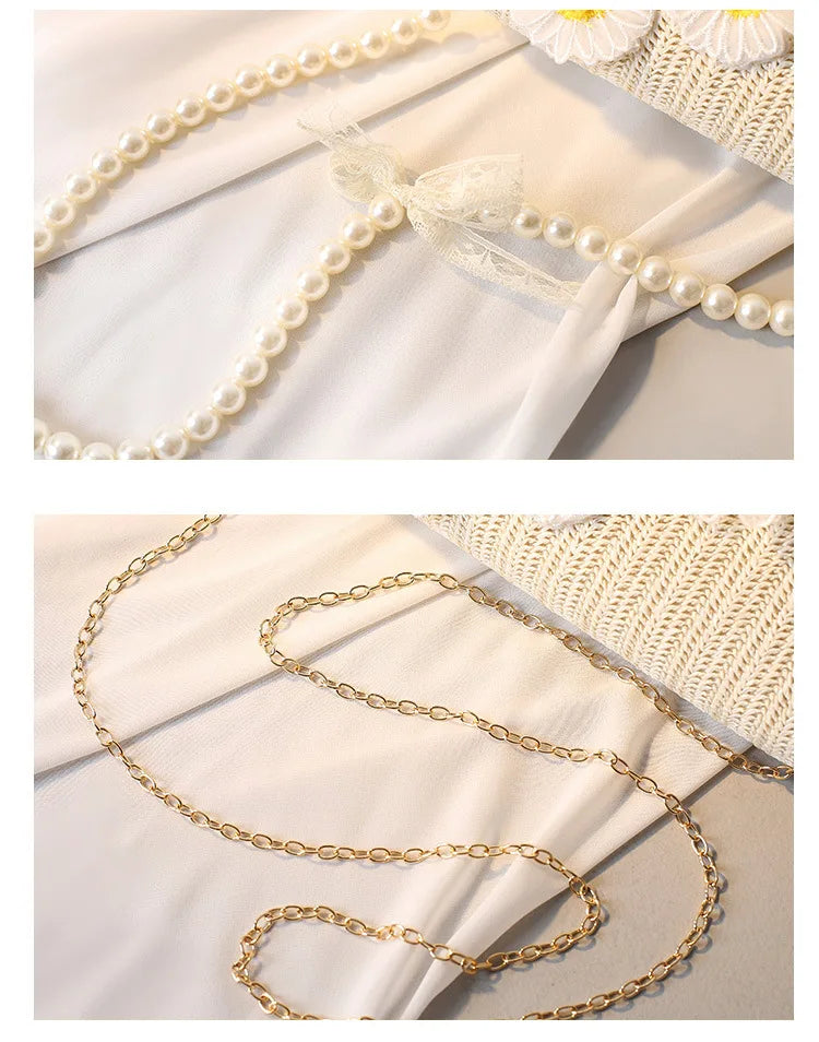 New small daisy straw braided beam set girl one shoulder messenger bag Handbags Women Luxury Evening Bags Crystal Clutch Party
