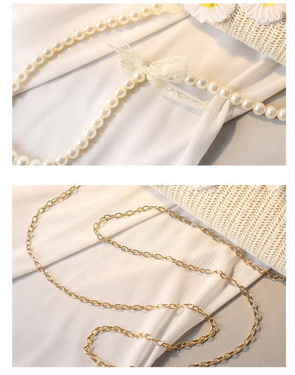 New small daisy straw braided beam set girl one shoulder messenger bag Handbags Women Luxury Evening Bags Crystal Clutch Party