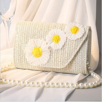 New small daisy straw braided beam set girl one shoulder messenger bag Handbags Women Luxury Evening Bags Crystal Clutch Party
