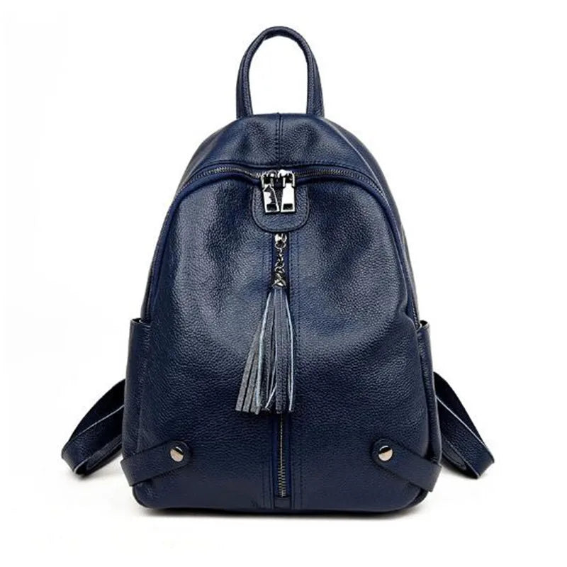 New street trend luggage leather solid color backpack cowhide fringe women's Unisex backpack