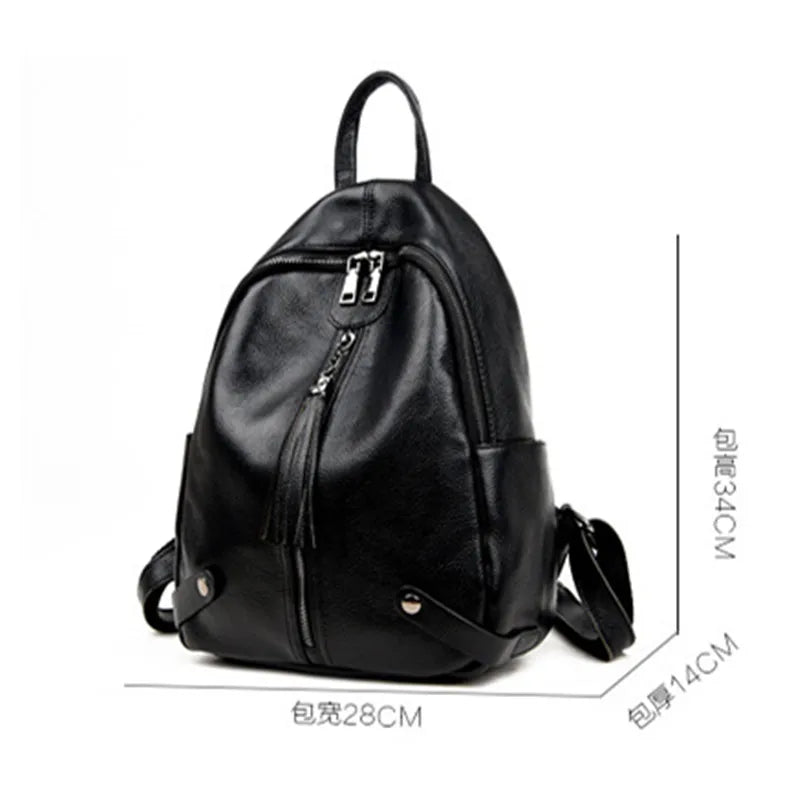 New street trend luggage leather solid color backpack cowhide fringe women's Unisex backpack